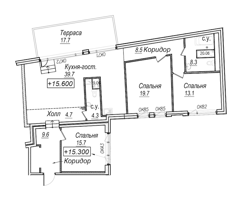 3-комнатная квартира 128.9 м², 6/8 эт., Комплекс апартаментов «Meltzer Hall»
